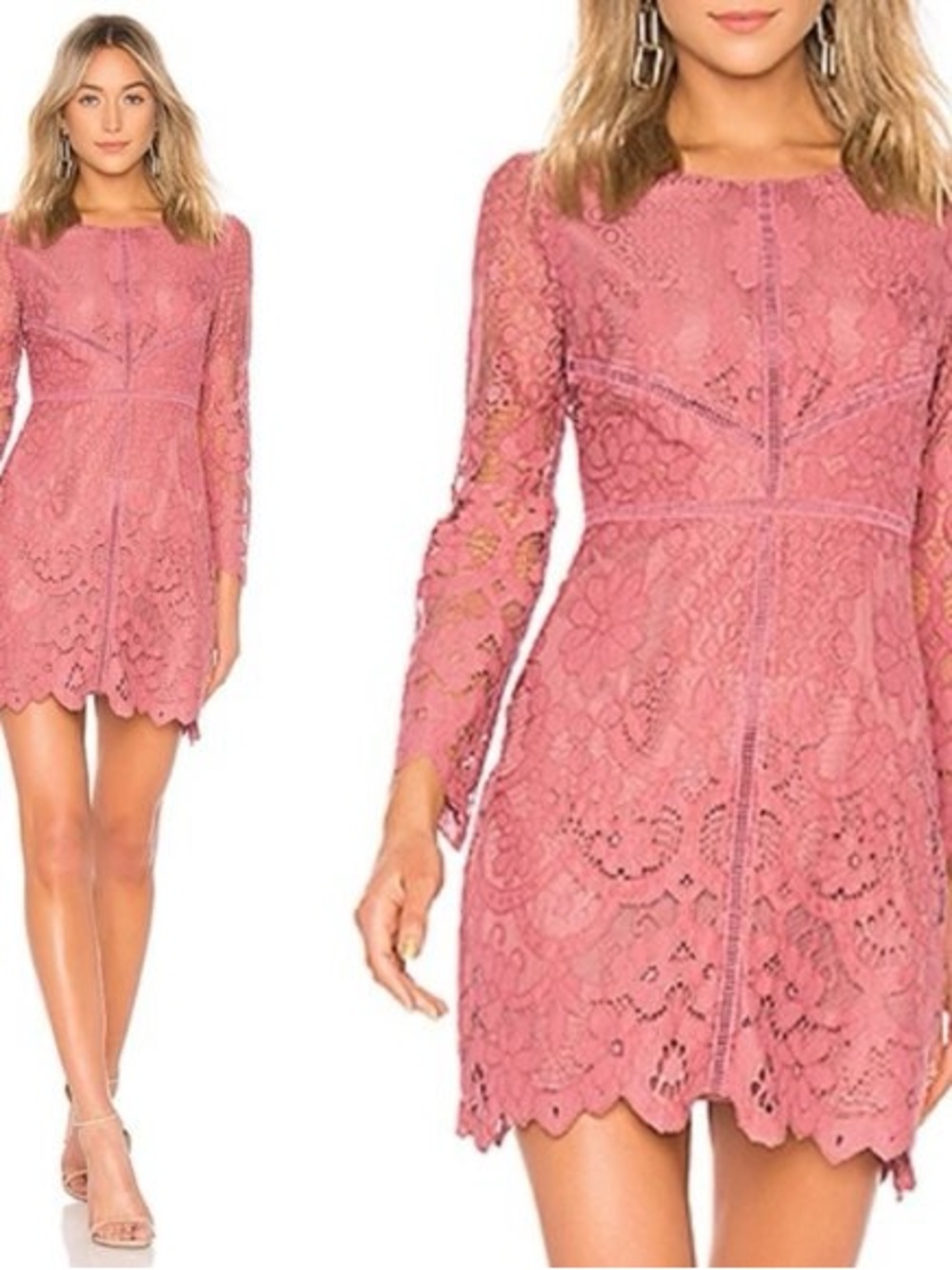 cupcakes & cashmere Dusty Rose Lace Long-Sleeve Mini Dress